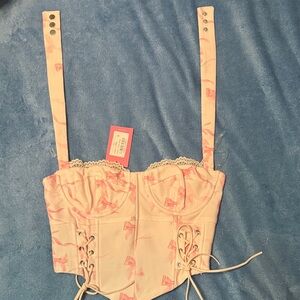 Edikted pink bows Corset Top makayla NWT new with tags size S